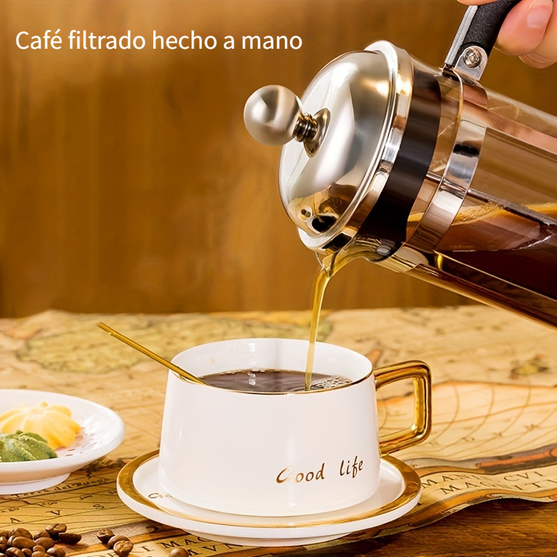 Jarra Cafetera Embolo 600ml + Batidor Espumador Leche Cafe