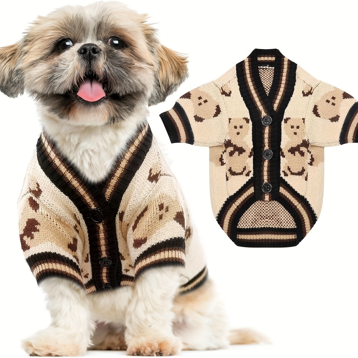 

Cartoon Graphic Dog Sweaters, Cute Bear Dog Cardigans Clothes For Small Dogs, Puppy Knitting Outfits, Dog Winter Coats, Warm Pet Dog Clothes, Soft Knitwear Apparel