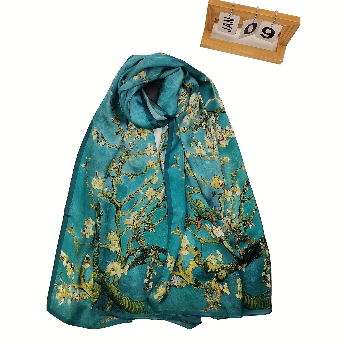 

Silk Oil Painting Print Scarf Classic Flower Branch Shawl Vintage Windproof Head Wrap Elegant Travel Beach Towel