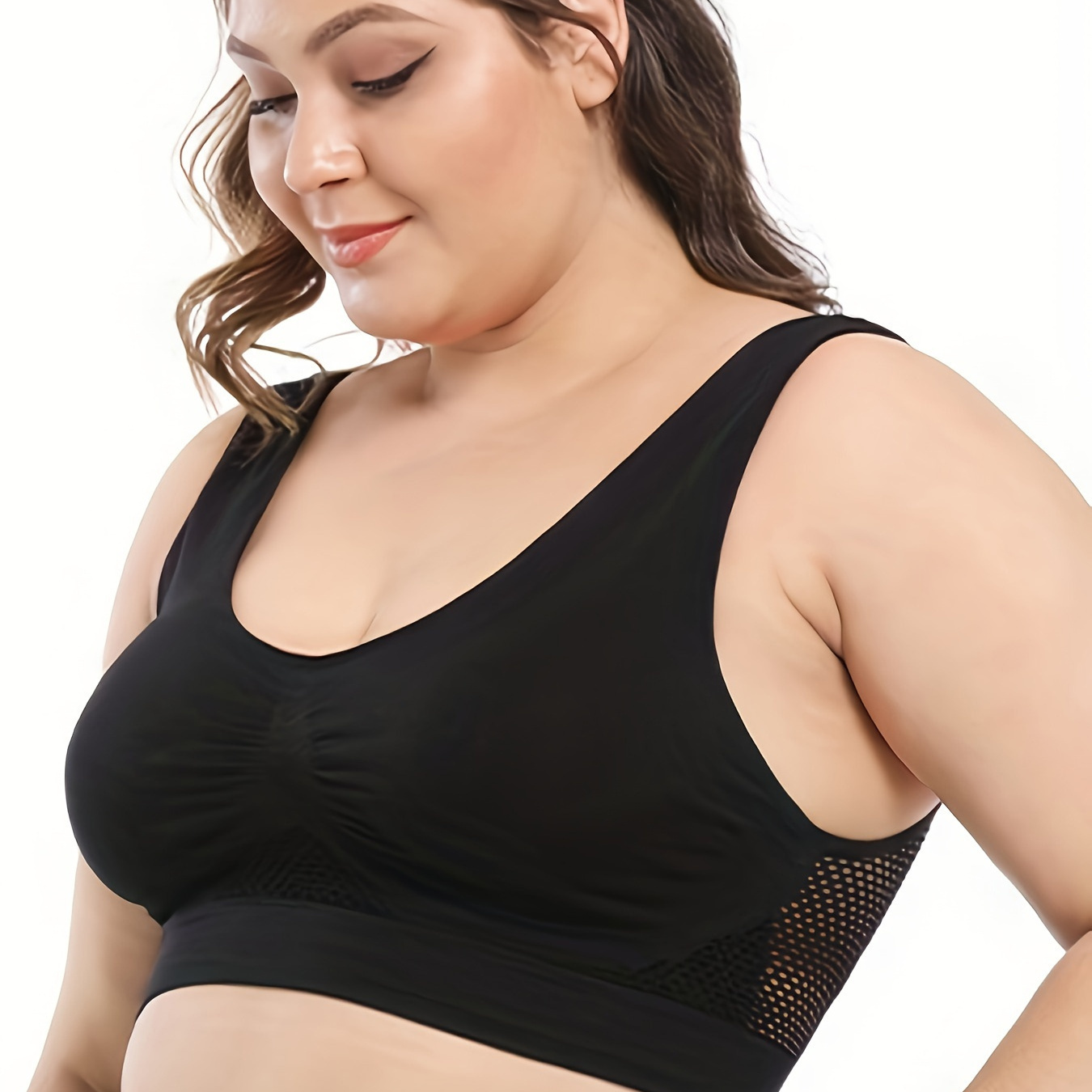 Plus Size Sports Bra Women's Plus Solid Hollow Breathable - Temu Germany