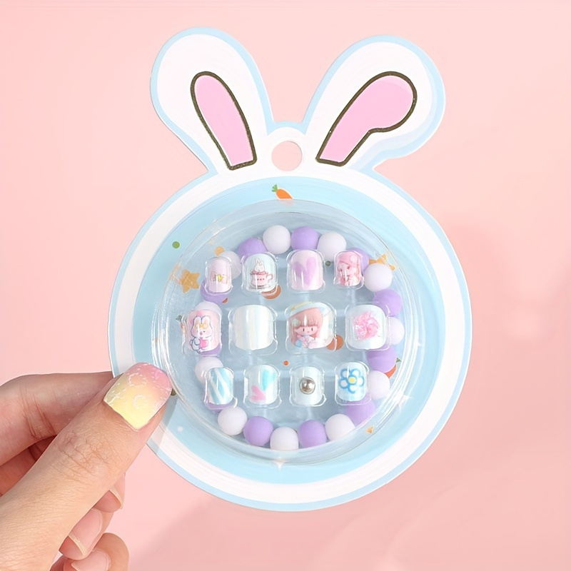 

12pcs Short Oval Fake Nails, Cartoon Rabbit Flower Adn 3d Pearl With Design Press On Nails Cute False Nails For Women Girls, 6 Options