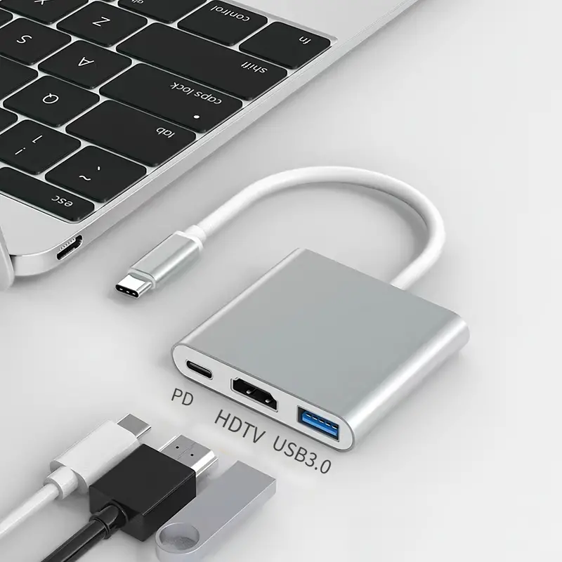 Adaptateur USB-C Vers , Convertisseur AV Multiport USB 3.1 De Type C Vers  4K Avec Port USB 3.0, Adaptateur , Adaptateur Multiport AV Numérique USB-C  Pour MacBook Pro / S8 + /