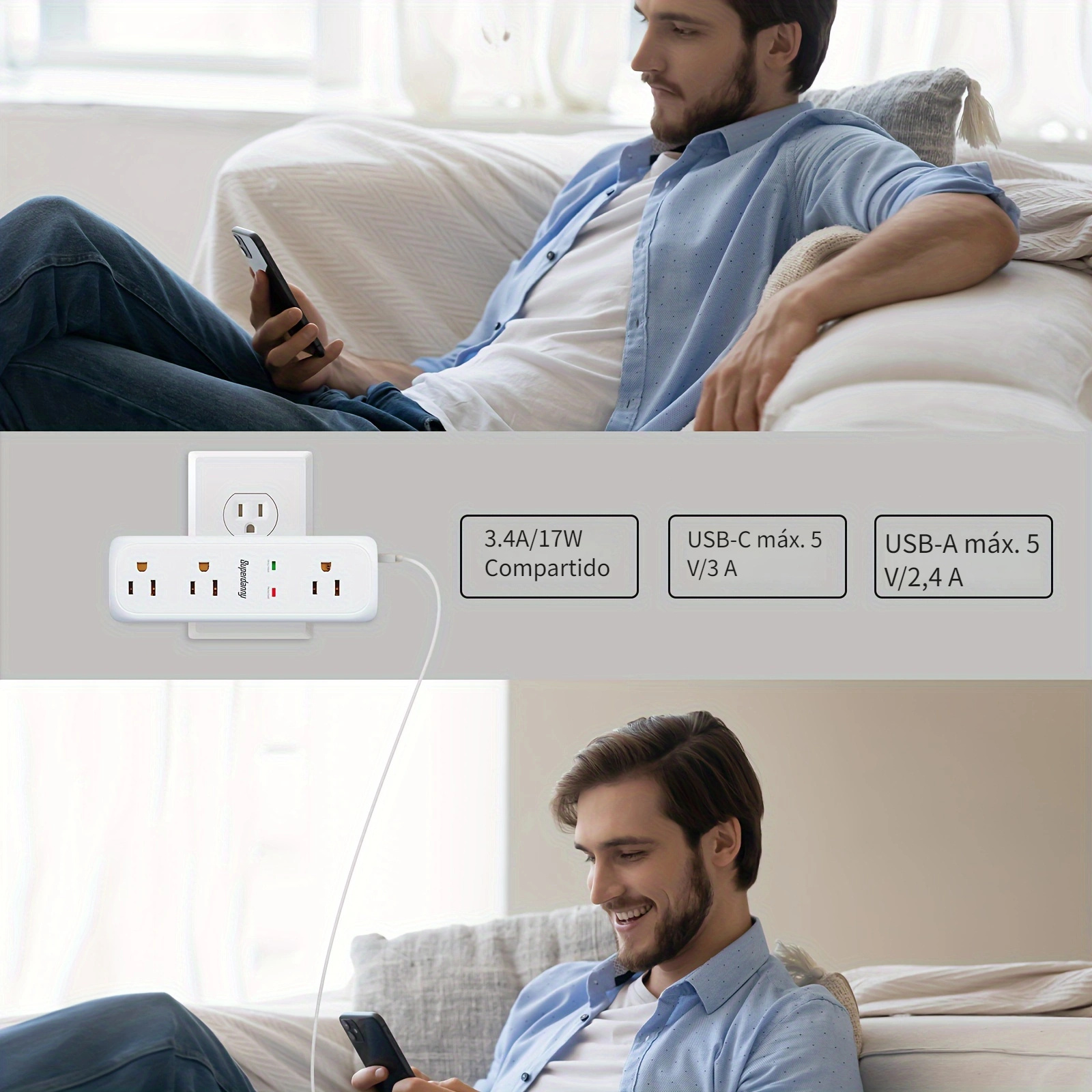 Multiplicador De Enchufes Giratorio De 360 ​°, Protector Contra  Sobretensiones Con 9 Enchufes De Ac, Cargador De Pared Con 4 Usb (2 Usb C),  Adaptador De Enchufe Esencial Para Viajes, Expansor De