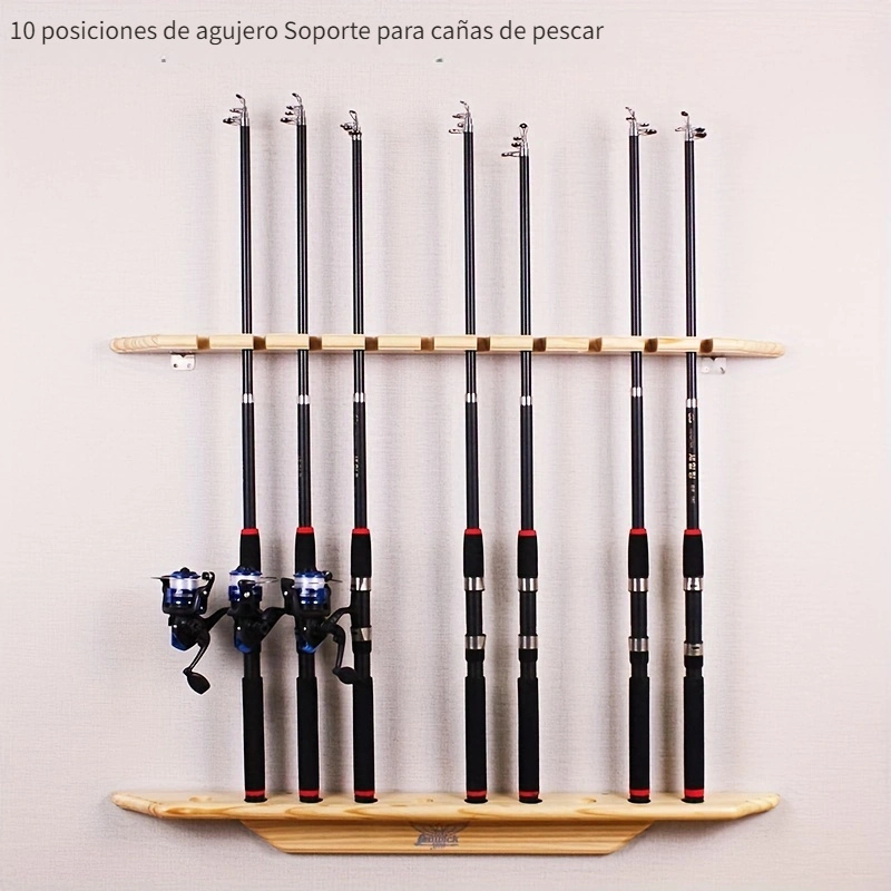 cañas de pescar con este soporte para cañas de madera de 8 orificios