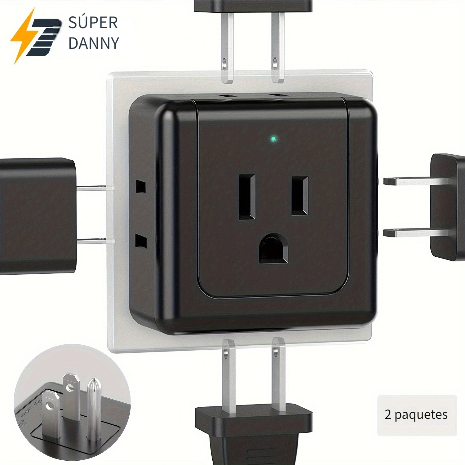 SUPERDANNY - Extensor de enchufe de pared, divisor de salida con 4 tomas  eléctricas y 3 puertos USB, cargador de cubo espaciado extra ancho,  cargador