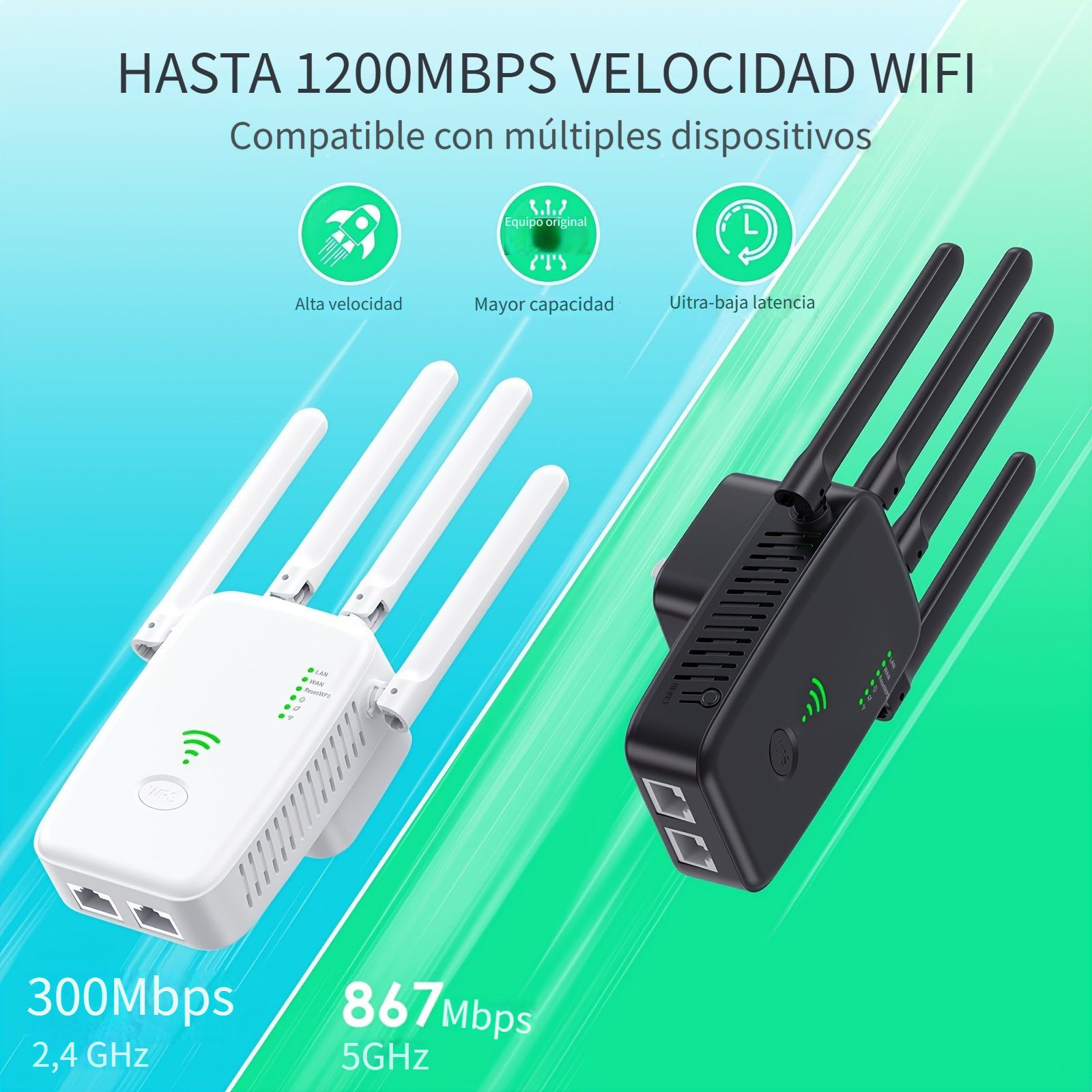 Extensor WiFi, amplificador WiFi de 1200 Mbps, WiFi de 2.4 y 5 GHz de banda  dual (8500 pies cuadrados), señal WiFi fuerte penetración, 35