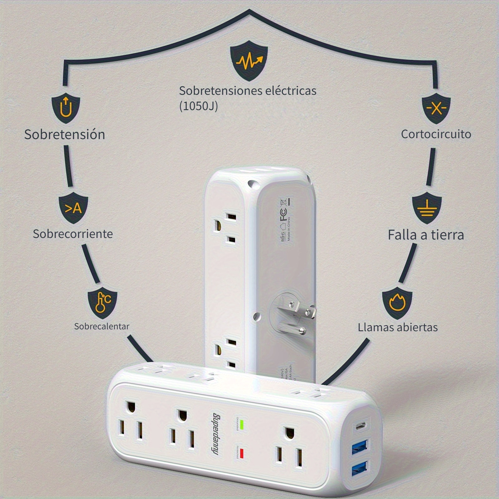 Toma de corriente de rotación de 180 grados, enchufe retráctil oculto de  potencia, 3 tomas de corriente de la UE + puertos de cargador USB -  Historial de precios y revisión