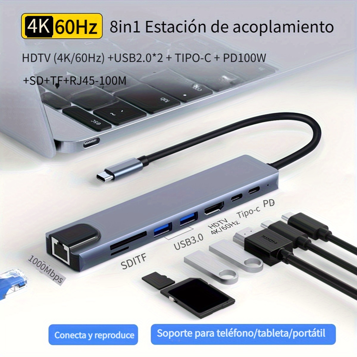 Estación de acoplamiento USB-C para dos pantallas HD