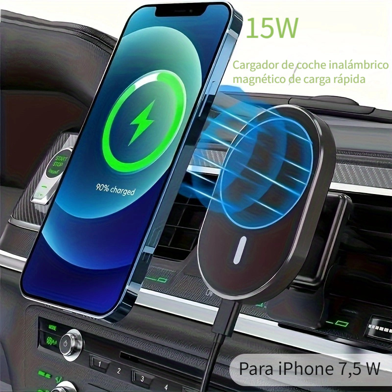 Cargador inalámbrico para coche de 15W: carga rápida para móviles con  soporte magnético