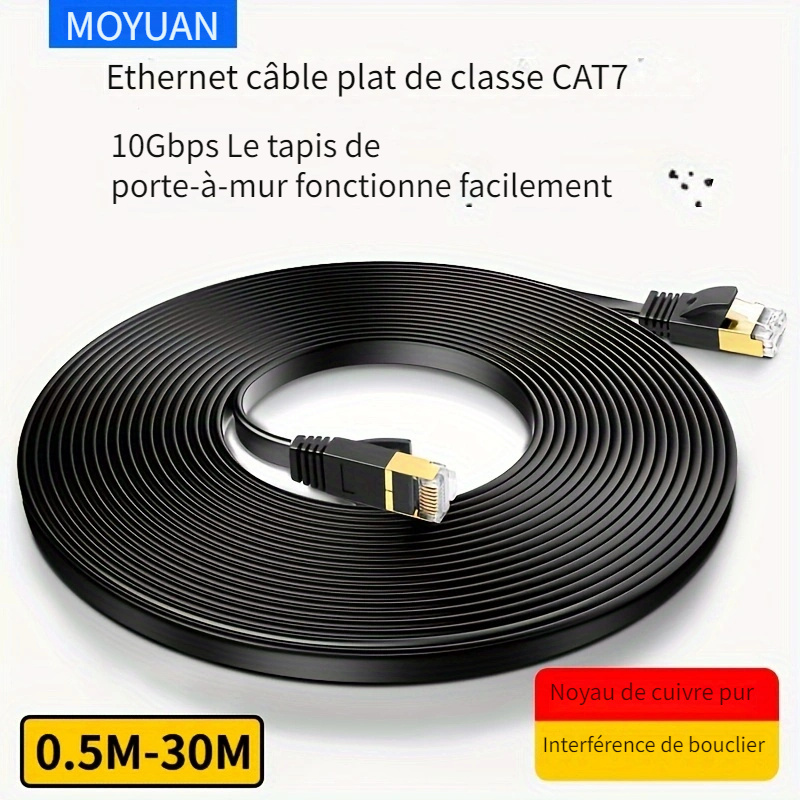 Câble Ethernet Cat 7 À Haute Vitesse Câble Internet Plat - Temu France