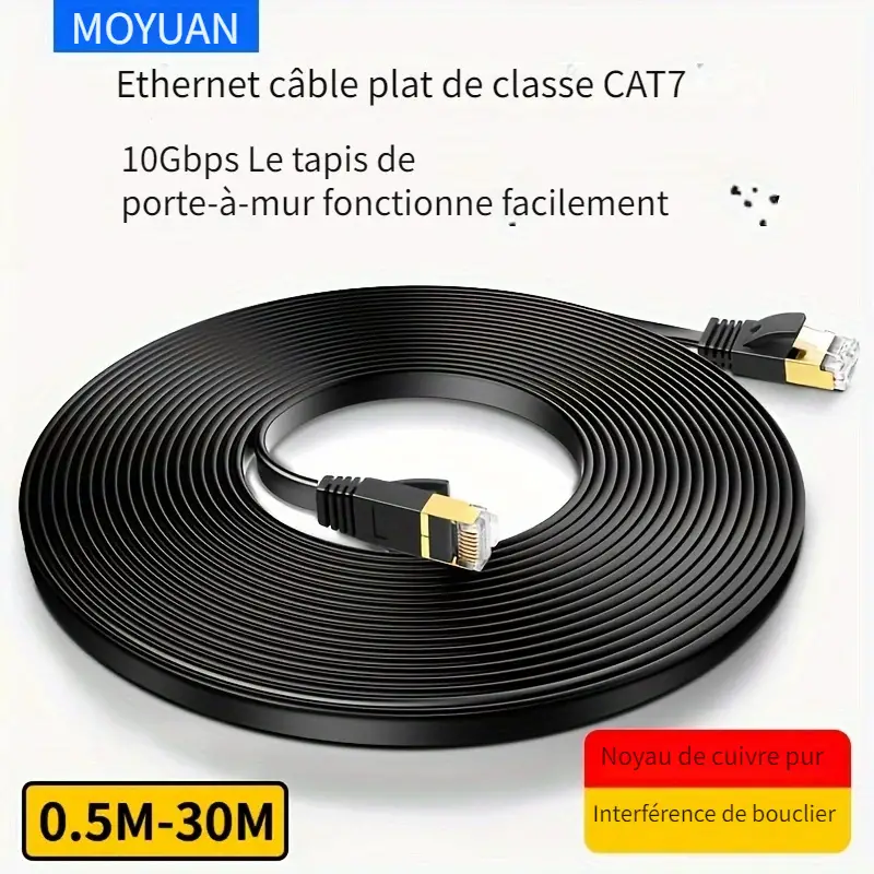 Câble Ethernet Cat 7 À Haute Vitesse Câble Internet Plat - Temu France