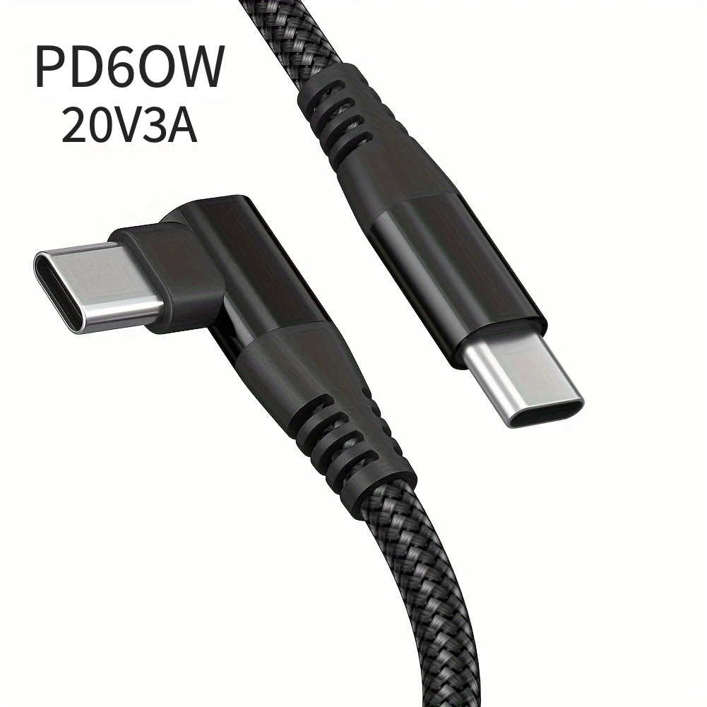 CABLE 2M USB C ACODADO EN ÁNGULO RECTO - PD 60W - 3A - CABLE USB-C