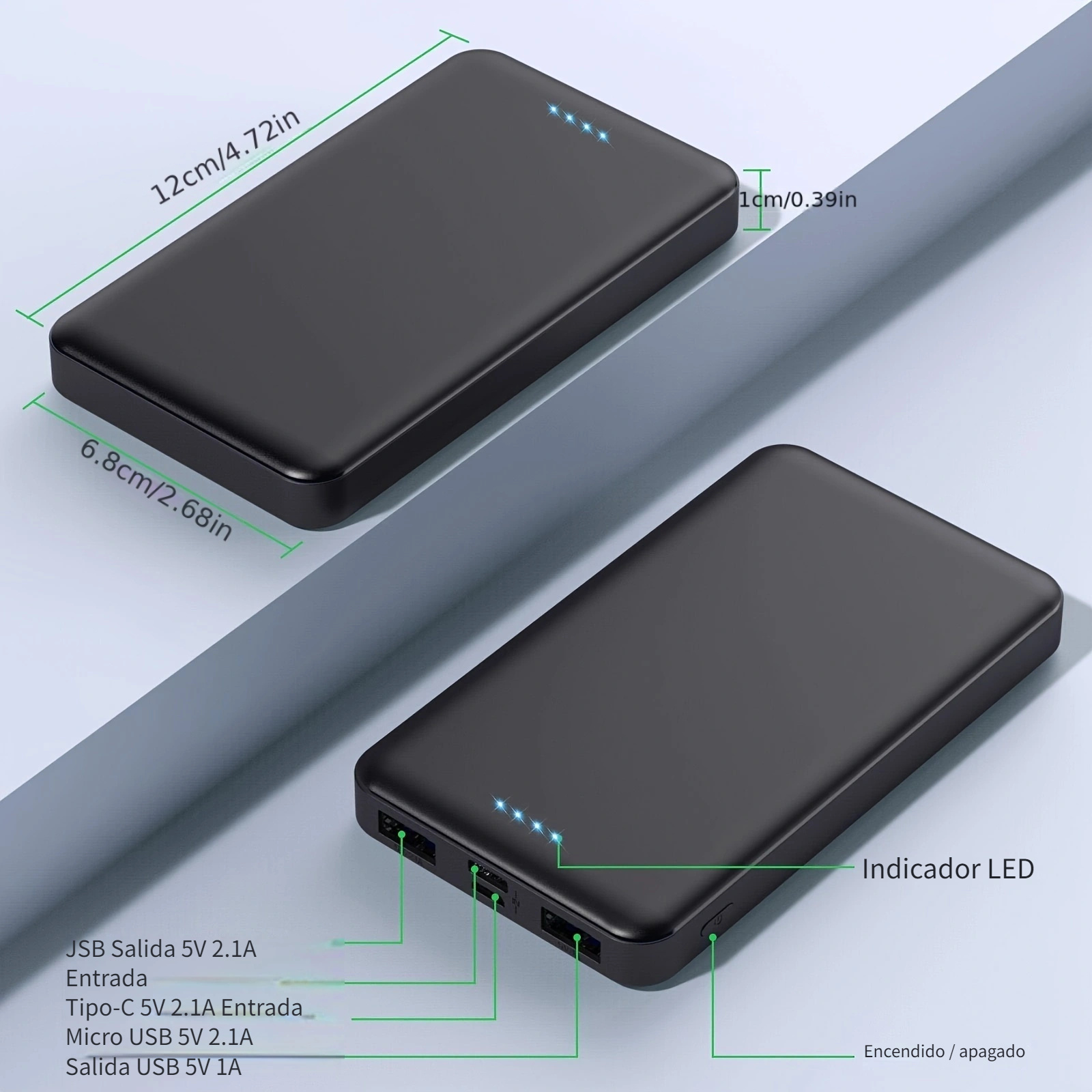 Bateria Externa 5000mAh Cargador Portatil Para Celular Samsung iPhone Power  Bank