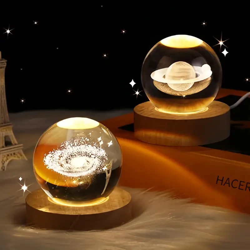 Luz Nocturna Luminosa Mesa Bola Cristal Saturno Sistema - Temu