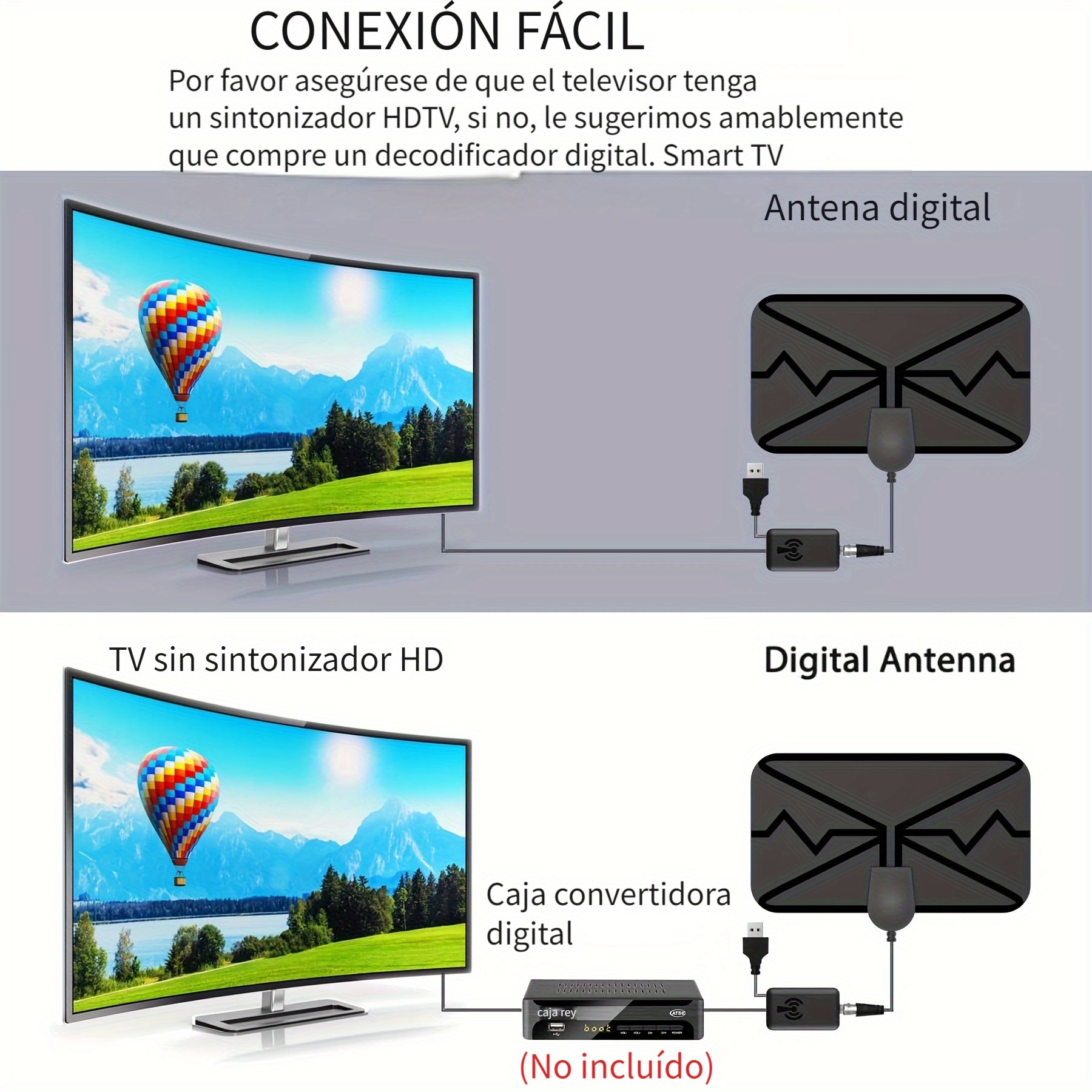 Antena Tv Digital Interior Full HD para Televisión LCD, Smart TV y
