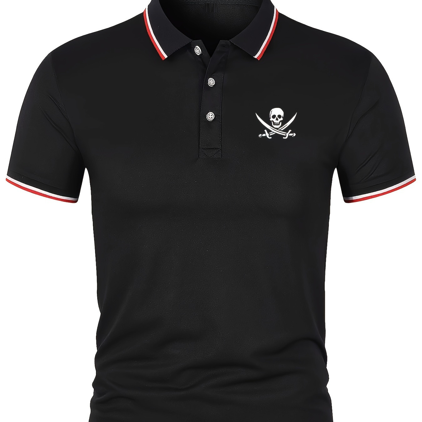 

Pirate Skull Print Men's Short Sleeve Golf Shirts, Comfy Stretchable Casual Tops, Men's Clothing