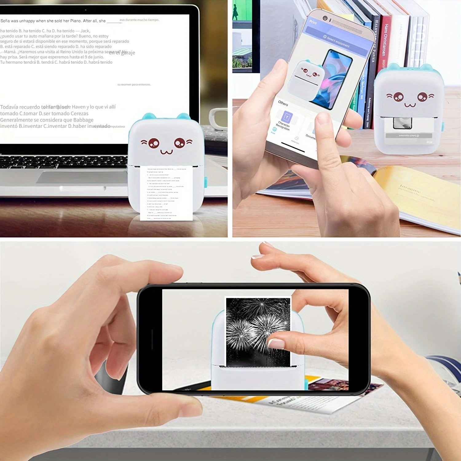  Mini impresora portátil para smartphone, impresora térmica  inalámbrica con 7 rollos de papel, impresora de bolsillo sin tinta  Bluetooth inteligente para imagen, etiqueta de recibo, notas, impresión de  : Productos de