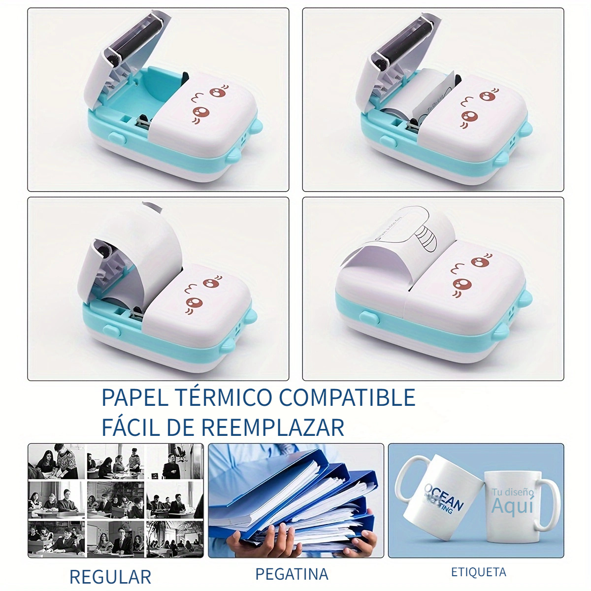 Comprar Mini impresora de pegatinas Bluetooth, impresora térmica  inteligente de bolsillo sin tinta con 10 rollos de papel térmico y pegatinas,  impresora portátil