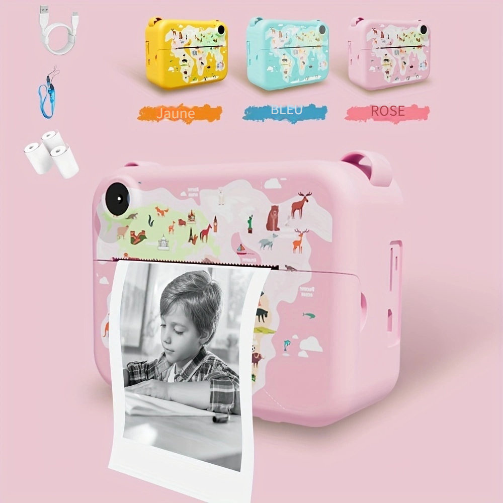 15 rouleaux de papier photo-Appareil Photo Instantané pour Enfant, 1080P  HD, Numérique, Jouet Cadeau d'Anniv
