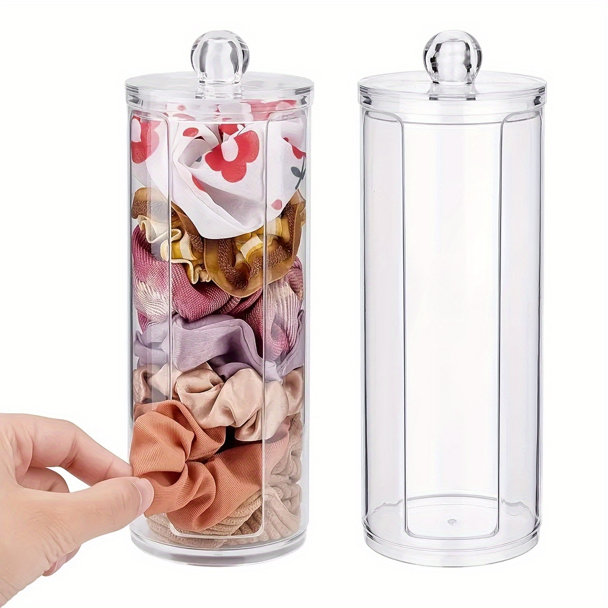 

1pc Acrylic Scrunchie Holder Clear Scrunchie Display Organizer, Plastic Storage Box Large Circular Makeup Removal Box Transparent Makeup Removal Can For Cosmetic Jewelry Storage