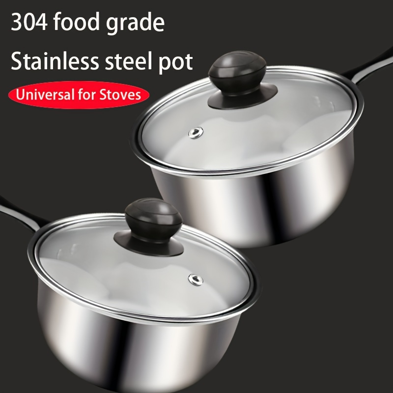 Japanese-style Snow Flat Pan Non-stick Soup Pot with Cover 304 Stainless  Steel Milk Pan Food Supplement Pan Instant Noodle Pot (Color : 20cm pan  with