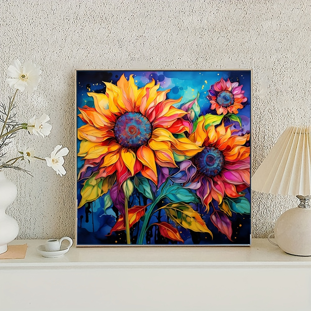 

1pc Large Size 40x40cm/15.7x15.7inch Without Frame Diy 5d Diamond Painting Colorful Sunflowers, Full Rhinestone Painting, Artificial Diamond Art Embroidery Kits, Handmade Home Room Office Wall Decor