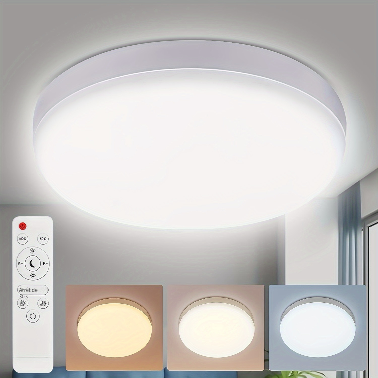 Plafonnier LED avec détecteur de mouvement à piles pour intérieur Lampe de  Plafond sans Fil 3000K