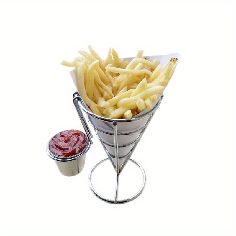 

Cone-shaped French Fries Rack - Perfect For Displaying Fried Chicken & Other Cooked Foods!