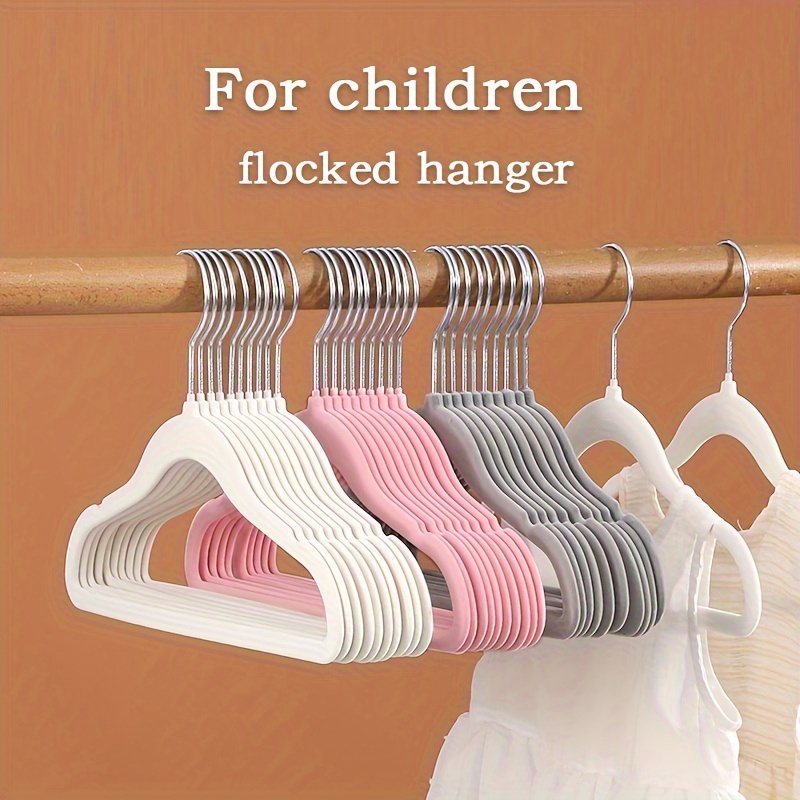 

10pcs Simple 30cm Children's Coat Hanger Non-slip Home Multi-functional Baby Flocking Plastic Traceless Coat Hanger