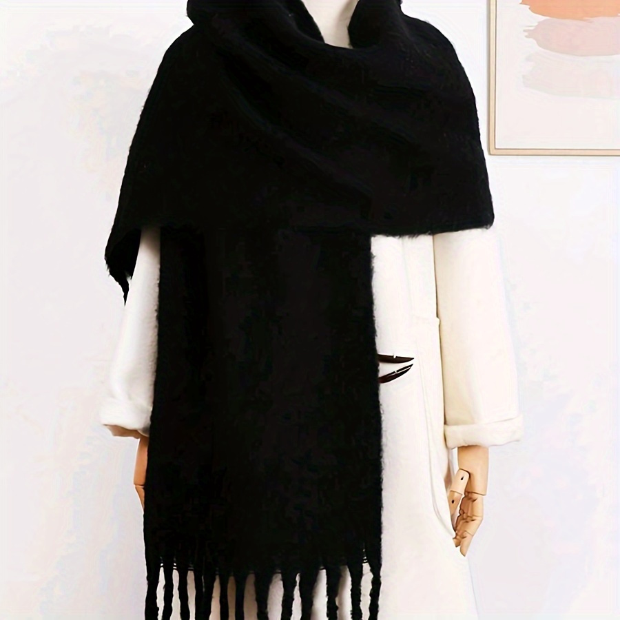 

1pc Solid Color Scarf For Women, Thick And Warm, Knitted, Perfect For Outdoor Wear, Academic Style