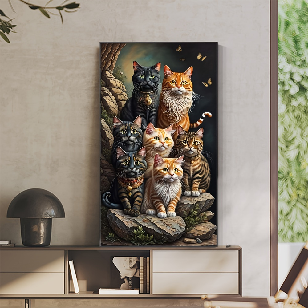 

1pc Large Size 30x50cm/11.8x19.7inch Without Frame Diy 5d Diamond Painting 7 Cats, Full Rhinestone Painting, Diamond Art Embroidery Kit, Handmade Home Room Office Wall Decor