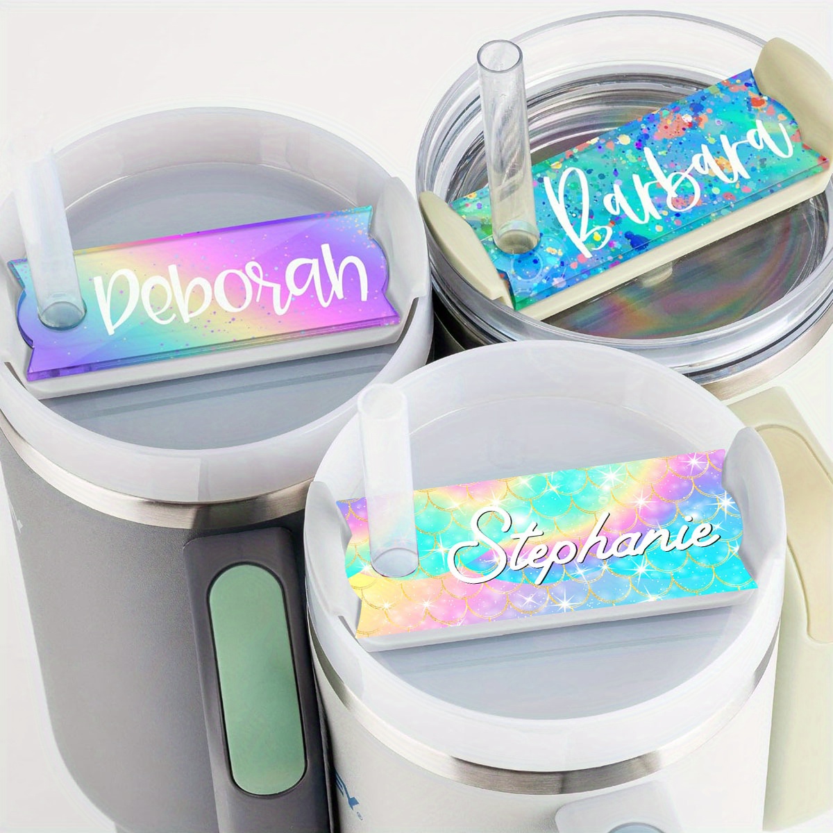 

1pc, Personalized Tumbler Name Tag Plates Colorful Glitter Custom Name Tag, For Stanley H2.0 20 30 Oz Tumblers, Tumbler Glitter Lid Topper Ideal Cup Id Accessories, Tumbler Topper