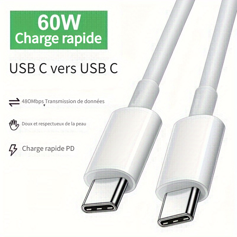 Chargeur USB Type-C PD QC3.0 20W Charge Rapide Pour IPhone 12 Pro Max  Samsung - Blanc - Gixcor