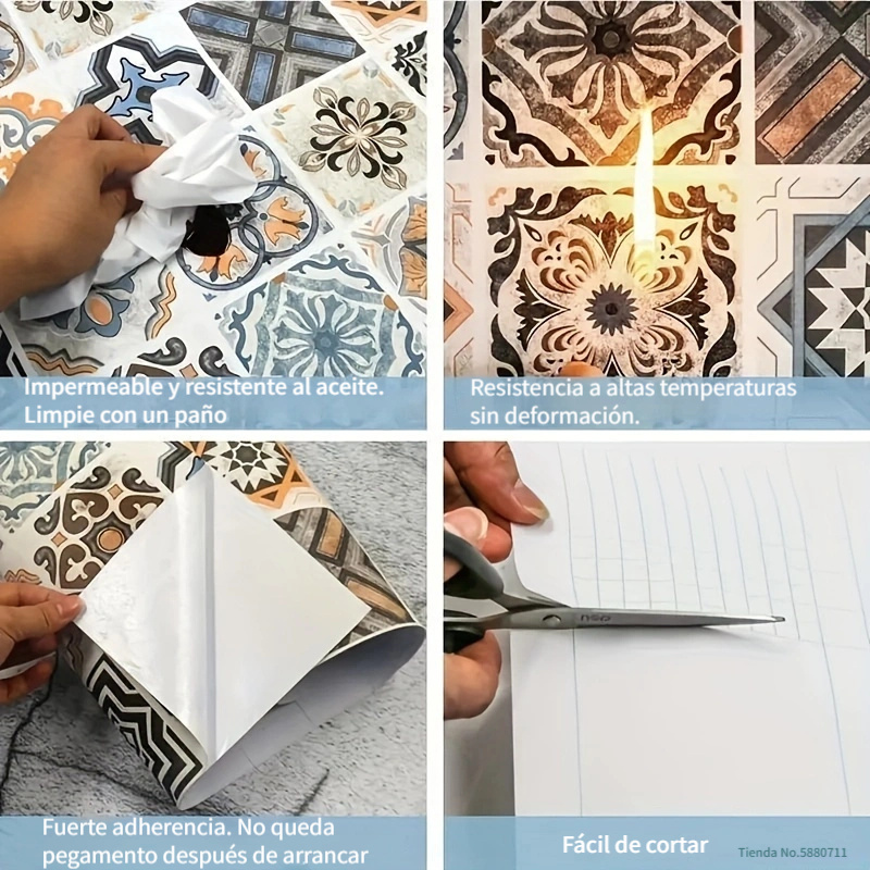 1 Rollo De Papel Pintado Autoadhesivo De Azulejos Florales Pequeños De  Estilo Bohemio Para Cocina, Impermeable, Resistente Al Aceite, Resistente A  Altas Temperaturas, Fácil De Limpiar, Pegatinas Planas Extraíbles Para Pared  Del