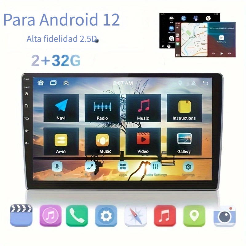 Nueva pantalla grande de 9 pulgadas, radio estéreo para automóvil con  Android, navegación GPS, reproductor multimedia universal doble DIN, 8  núcleos