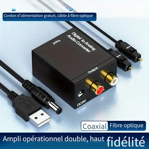 Convertisseur Audio Coaxial À Fibre Optique Numérique Vers Analogique  Convertisseur Audio 3.5 Avec Câble USB Et Câble Optique