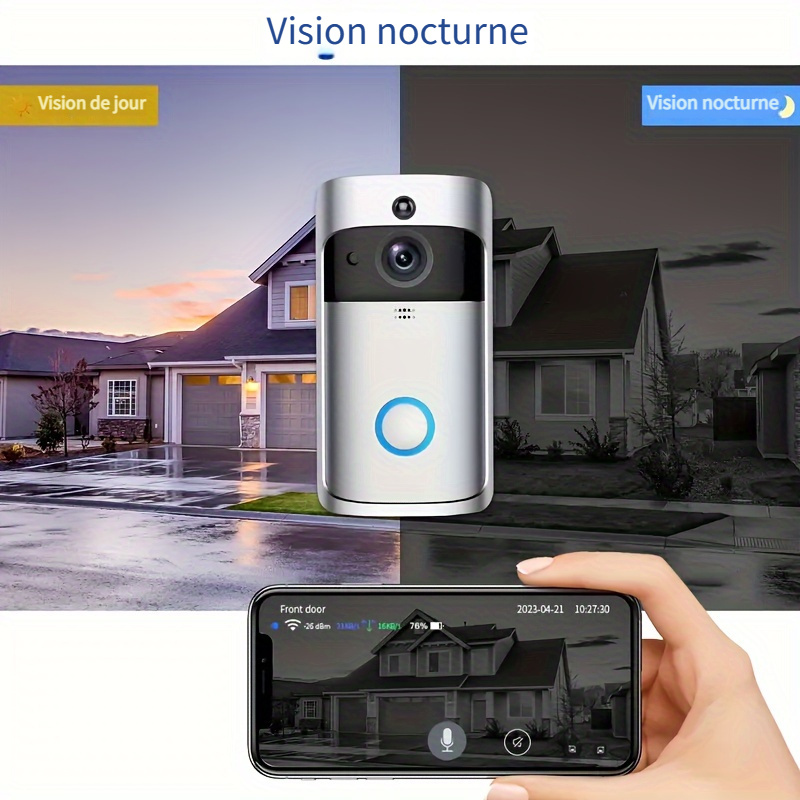 Sonnette vidéo sans fil, caméra de sonnette avec carillon (P1
