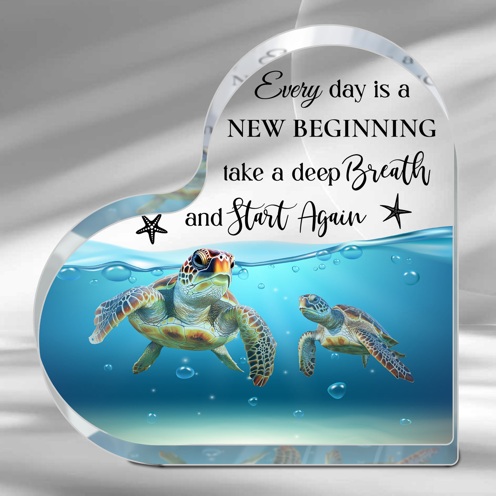 

Inspirational Acrylic Desk Decor With Sea - " Is A " Quote, Heart-shaped With Protective Film, No Power Needed, Ideal For Motivation, Turtle Decor