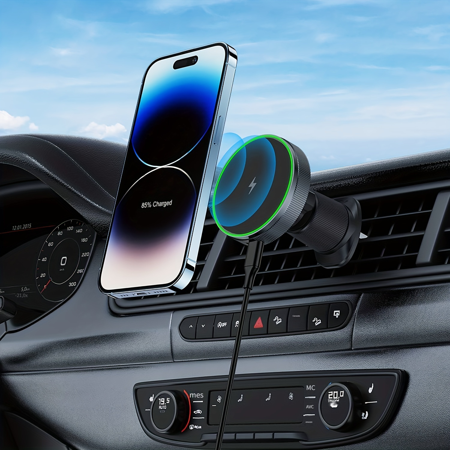 Soporte magnético para auto con carga inalámbrica y MagSafe para iPhone