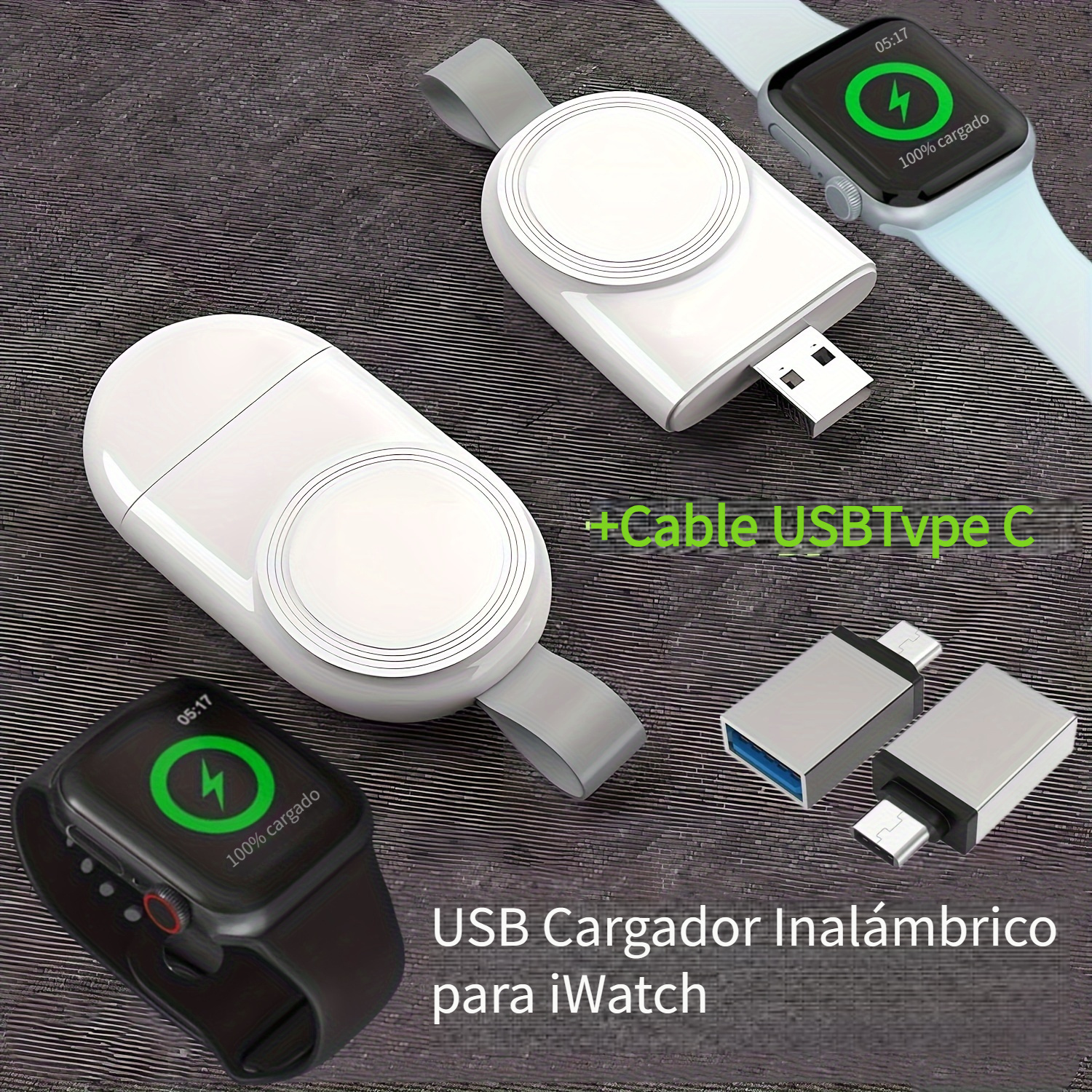 Cargador magnético para Apple Watch Series 8/7/6/5/4/3/2/1/SE, negro