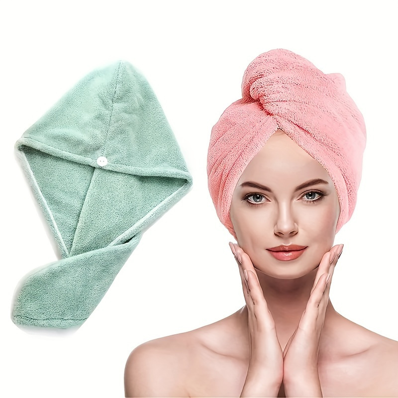 Paquete de 2 toallas de secado de pelo de microfibra para niños, envoltura  de secado rápido, toalla de secado de pelo de unicornio con botón para