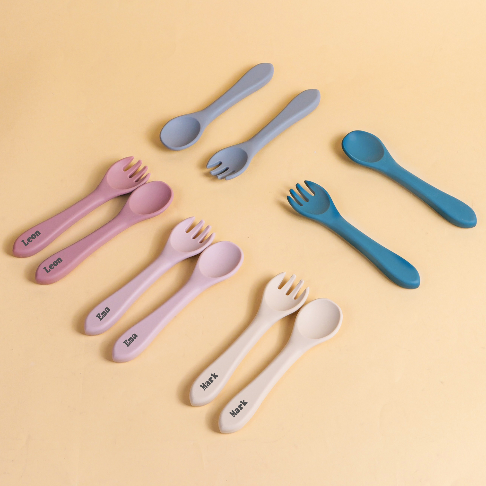 tyry hu customizable name   fork and scoop set   silicone utensils bpa free self feeding christmas thanksgiving and new year gift details 5