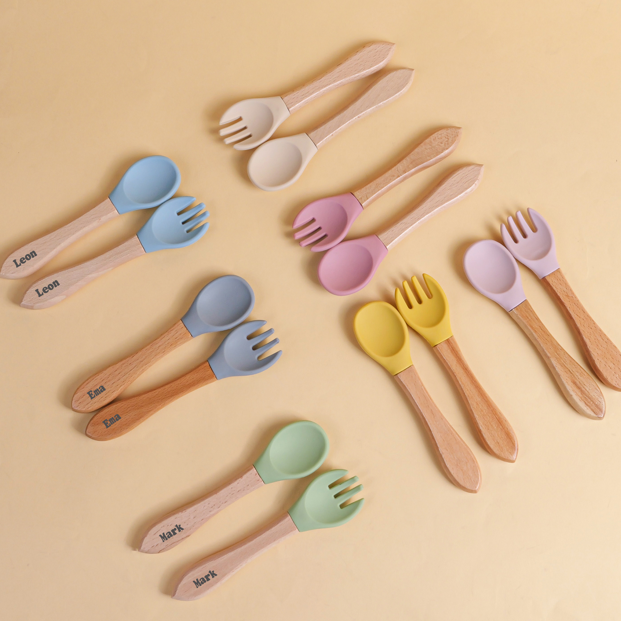 baby fork and spork sets bamboo and silicone fork and spork utensils toddler baby led weaning silveryware cutlery flatware   self feeding perfect newborn gifts christmas thanksgiving and chinese new year gifts details 5