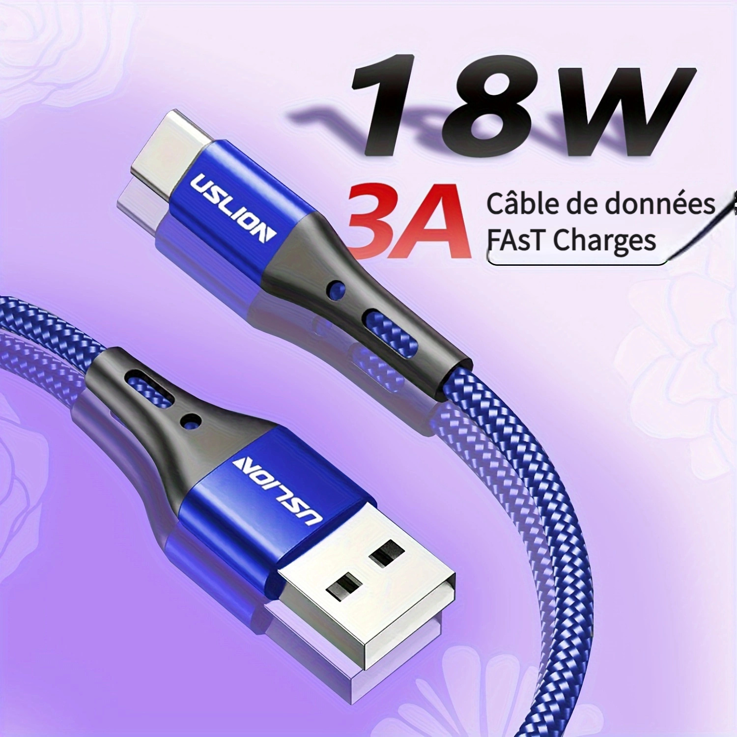Câble USB C De Charge Rapide En Nylon Tressé, Câble De Type C Pour