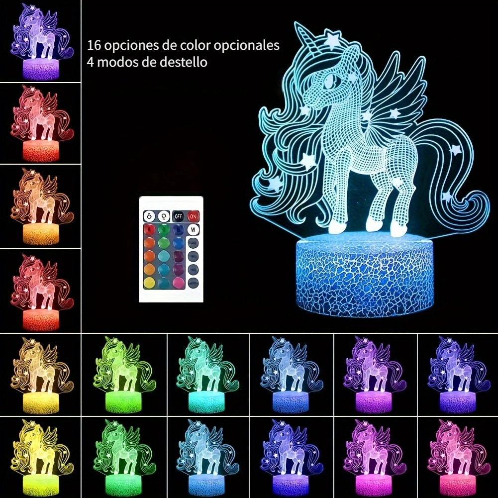 Luz nocturna de unicornio para niños, luz nocturna para niños, 16 colores,  luz nocturna con batería recargable, bonita lámpara de silicona, luz