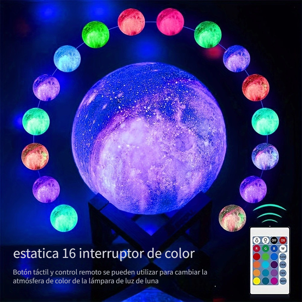Lámpara Luna 3D, Salandens 16 Colores LED Luz Luna, 15cm Lampara Luna  Nocturna Control Remoto & Táctil, Cargador USB Lámpara de Ambiente para  Regalo