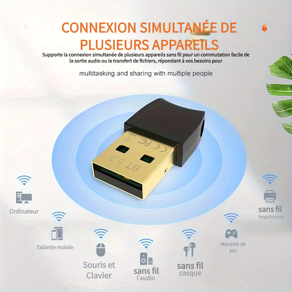 Adaptateur USB Sans Fil Compatible 5.0 4.0, Émetteur-récepteur Audio, MINI Adaptateur  Dongle 5.0 Pour Ordinateur PC Portable, Adaptateur USB - Temu France