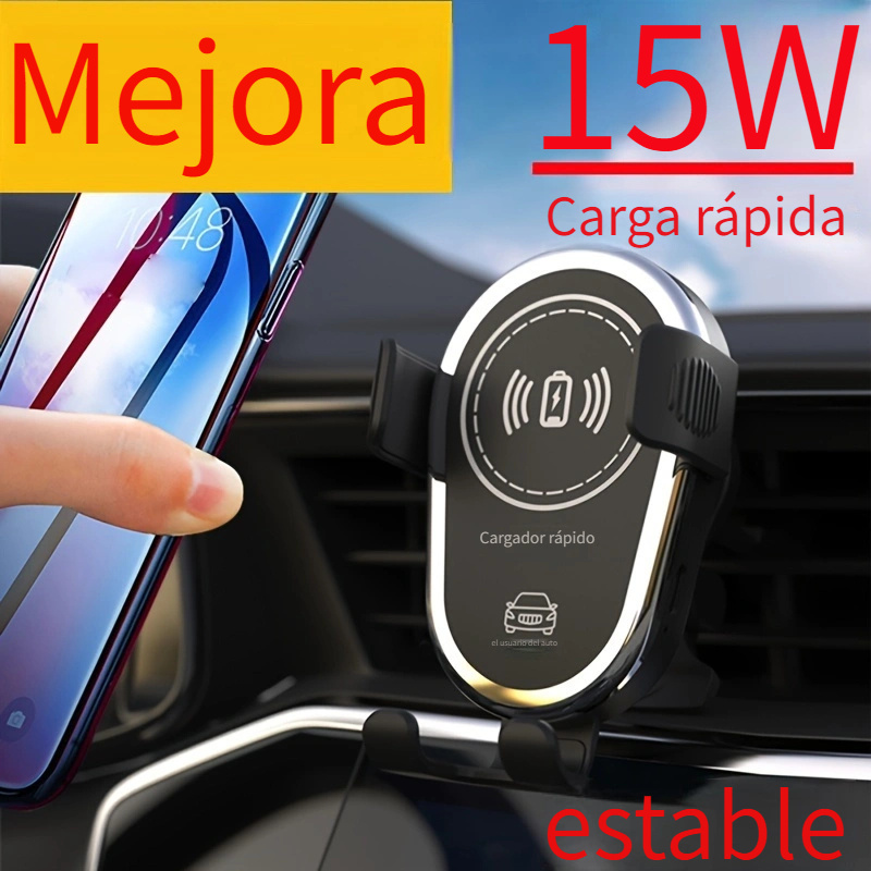  Cargador inalámbrico para automóvil, 10 W, Qi de carga rápida,  sujeción automática, soporte de teléfono para ventilación de automóvil,  compatible con iPhone : Celulares y Accesorios