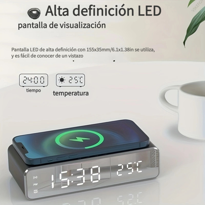 Cargador Inalámbrico Pad Led Reloj Despertador Digital - Temu Chile