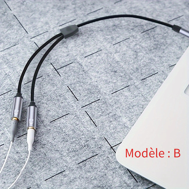 3.câble adaptateur jack 5mm vers prise microphone & casque 3,5mm noir
